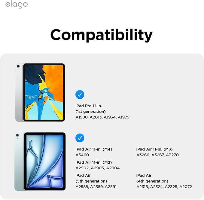 elago Case for iPad Air 11(M4 M3 M2) 5th 4th / Pro 11(1st) - iPad Case with Magnetic Attachment to Metal Compatible with Apple Pencil and elago’s Pencil case (Light Grey)