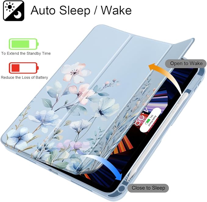 May Chen for iPad (A16) 11th Generation Case 11 Inch 2025 iPad 10th Gen Case 2022 10.9 inch Built-in Pencil Holder with Shockproof Cover Clear Transparent Back Shell Auto Wake/Sleep Wild Flowers