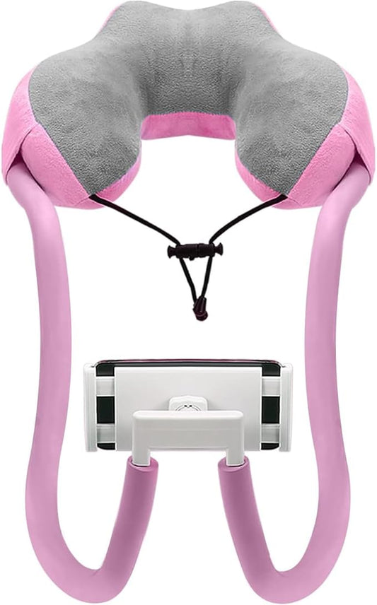 Neck Pillow Phone HolderLazy Gooseneck Cell Phone Stand with 360 ClipUniversal Mobile Phone Tablet Stand for iPhone 15 14/14 Pro Max/13 (Pink)