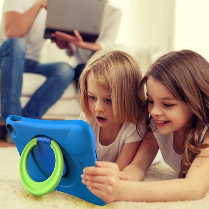 NLR FUN Pepkoo Kids EVA Case for iPad | Multi-Direction Stable Stand | Compatible with 10.2-Inch iPad 2021/2020/2019 (9th/8th/7th Generation) (Blue+Green)