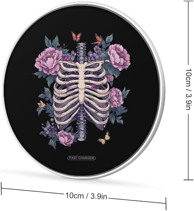 Skeleton Gothic Halloween Wireless Charger Anti-Slip Wireless Charging Pad Slim Charger Mat for Men Women