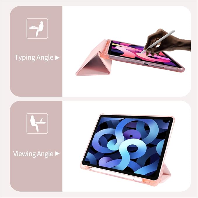 Cute Kawaii Cherry Bow for iPad Air5/Air4 Case with Pencil Holder Auto Sleep/Wake Pink Leather Soft TPU Back Cover for iPad 10.9 Inch 2022/2020