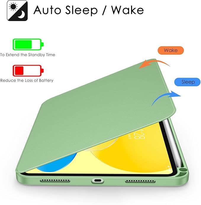 Soke Rotating Case for iPad (A16) 11th Generation 2025 iPad 10th Gen 2022 with Pencil Holder [Shockproof + Auto Sleep/Wake] 360 Degree Rotation Clear Back for iPad 11/10.9 - Matcha Green