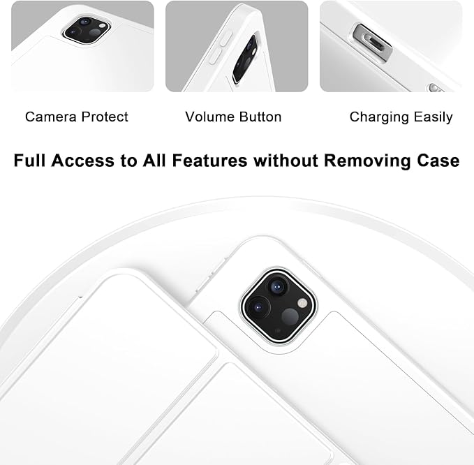 ZryXal iPad Pro 11 Inch Case (M5) 2025/ (M4) 2024 (Model: A2836/A2837/A3006) Trifold Stand Smart Cover with Pencil Holder and Soft TPU Back Auto Wake/Sleep (New White)
