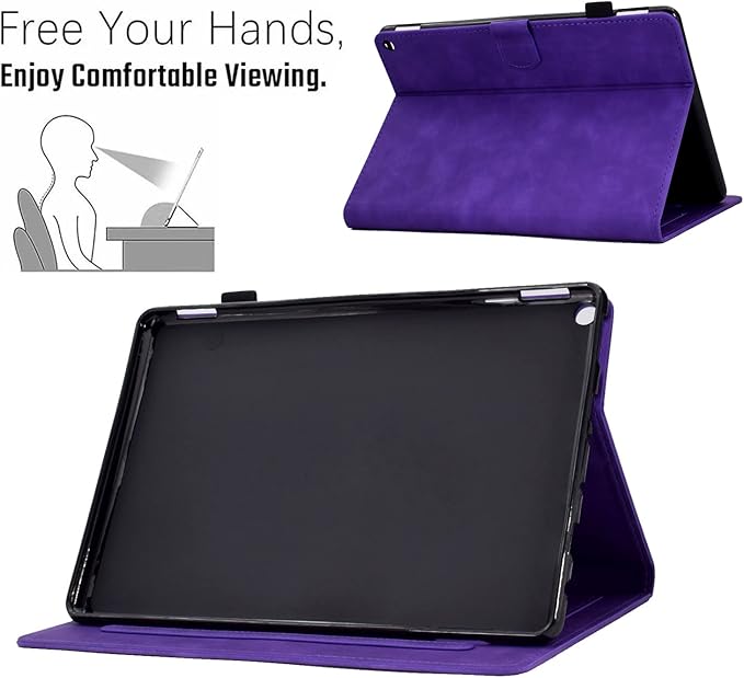 Folio Case for Amazon Kindle Fire HD 8/Fire HD 8 Plus (12th/10th Generation 2024/2022/2020) 8 with Stand/Pencil Holder [Auto Sleep/Wake] Embossed PU Leather Smart Cover Purple Butterfly Flower