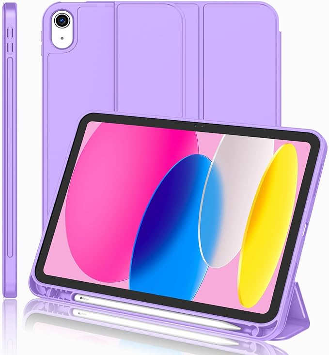 iMieet iPad (A16) Case 11th Gen/iPad 10th Generation Case [11-Inch 2025/10.9 Inch 2022] with Pencil Holder Trifold Stand Smart Cover with Soft TPU BackAuto Wake/Sleep(Violet)