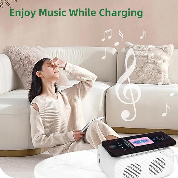 IHAO 7in1 Multifunctional Digital Alarm Clock with 15W Fast Wireless Charger Bluetooth Speaker LED Display Clock FM Radio TF Card AUX Input USB Port Dual Alarm for Bedroom and Office-BT510 White