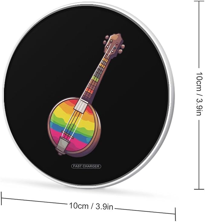 Colorful Banjo Music Instrument Wireless Charger Anti-Slip Wireless Charging Pad Slim Charger Mat for Men Women