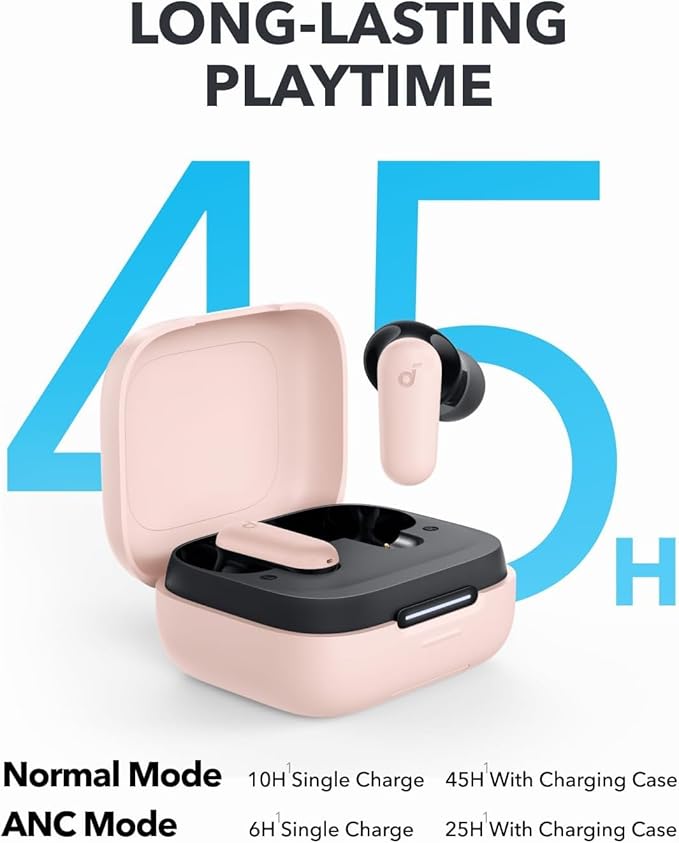 Soundcore P30i by Anker Noise Cancelling Earbuds Strong and Smart Noise Cancelling Powerful Bass 45H Playtime 2-in-1 Case and Phone Stand IP54 Wireless Earbuds Bluetooth 5.4 (Pink)