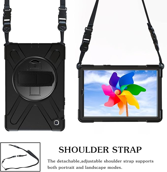 Case for Samsung Galaxy Tab A 10.1 2019 (SM-T510/T515/T517)Portable Heavy Duty Dropproof Protective Cover Case with 360 Rotating StandHandle &amp Shoulder StrapStylus Pen (New Black)