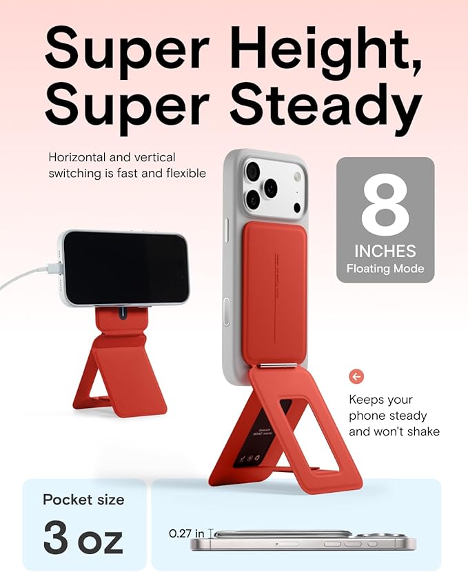 MOFT Phone Stand Magnetic Phone Tripod Stand Stain-Resistant MOVAS Leather &amp Angle Adjustment &amp Strong Magnets Tripod for iPhone 17/16/15/14/13/12 (Included Metal Ring)-Sunset
