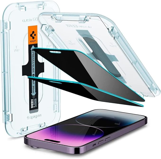 Spigen Tempered Glass Screen Protector [GlasTR EZ FIT - Privacy] Designed for iPhone 14 Pro Max [Case Friendly] - 2 Pack