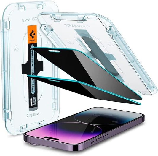 Spigen Tempered Glass Screen Protector [GlasTR EZ FIT - Privacy] Designed for iPhone 14 Pro Max [Case Friendly] - 2 Pack