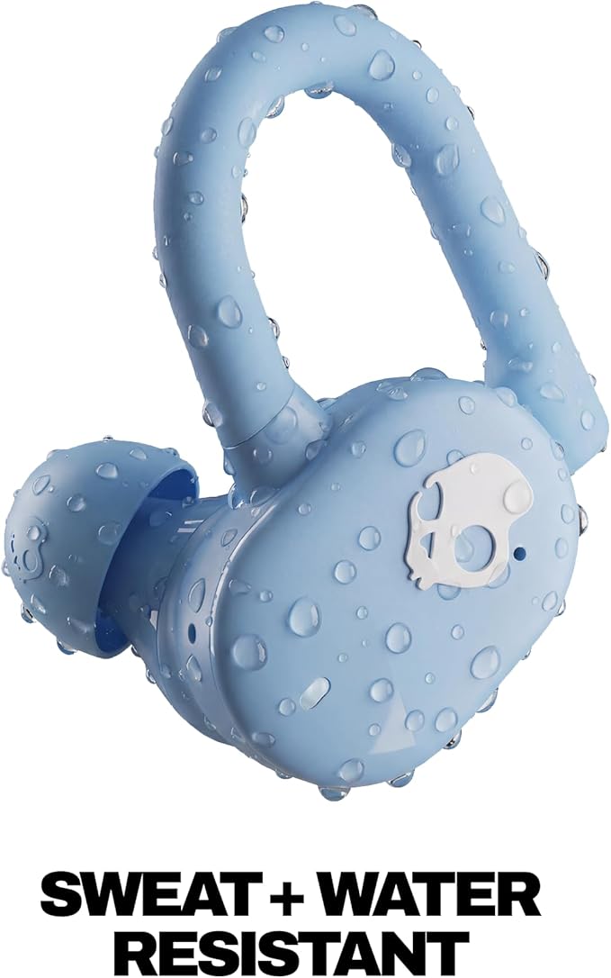 Skullcandy Push Play Active Wireless Earbuds Bluetooth Headphones Noise Isolating Fit 34 Hrs Battery Secure-Fit Over-Ear Hanger Sweat Water Resistant Microphone for iPhone Android - Preppy Blue