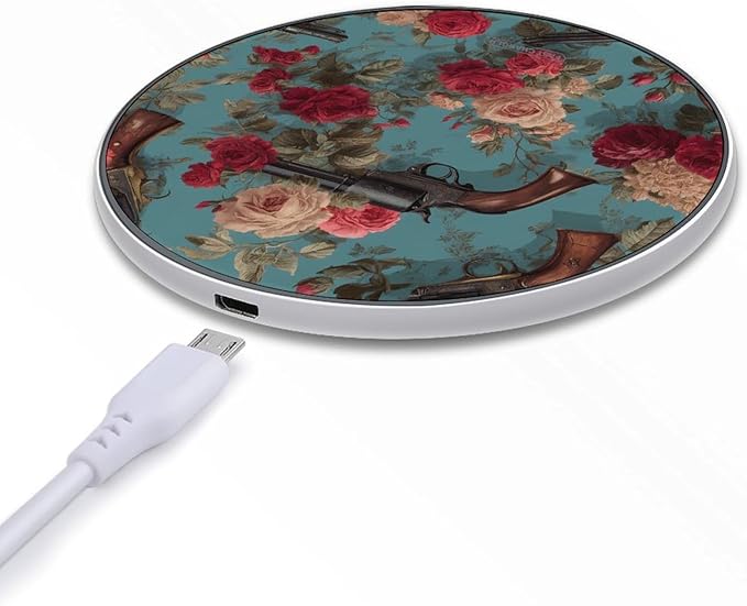 Vintage Guns Flowers Fast Portable Charger 10W Funny Graphic Phone Charging Pad with USB Cable