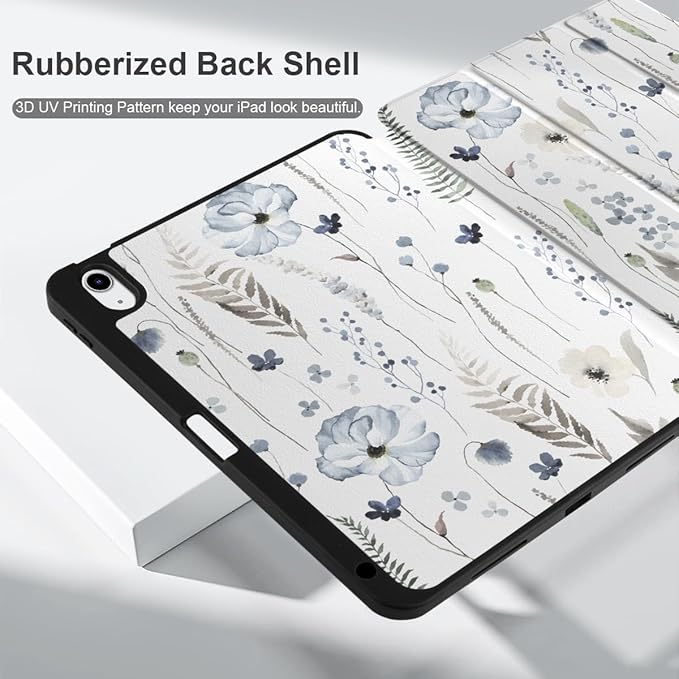 DONGKE for iPad Air 11 Inch Case M4 2026 / M3 2025 / M2 2024 &amp iPad Air 5th 2022 / 4th Gen 2020 10.9 Inch Ultra Thin Soft TPU Back Cover with Pencil Holder Support Auto Wake/Sleep Blue Flowers