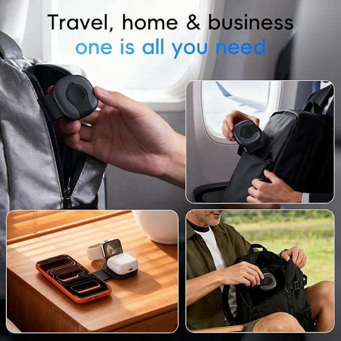 3-in-1 Foldable Magnetic Wireless Charging Station for iPhone 16/15/14/13/12 Apple Watch &amp AirPods - Slim Portable Multi-Device Charger (Black)