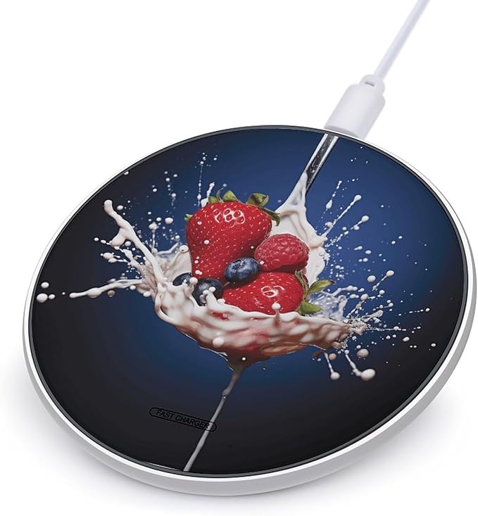 Fruit in Spoon Wireless Charger Fast Wireless Charging Pad with USB Cable 10W Anti-Slip Magnetic Wireless Charger Portable Slim Charger Puck Travel Charging Station