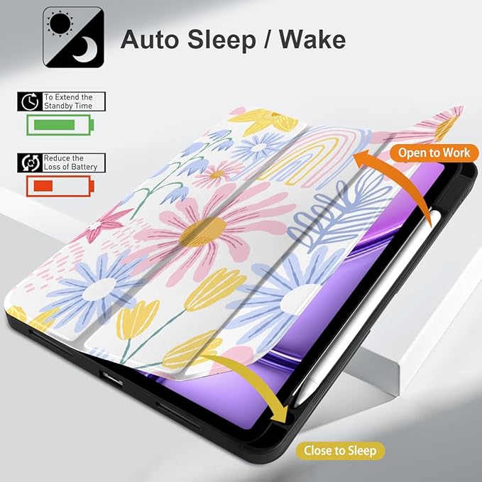 DONGKE for iPad Air 11 Inch Case M4 2026 / M3 2025 / M2 2024 &amp iPad Air 5th 2022 / 4th Gen 2020 10.9 Inch Ultra Thin Soft TPU Back Cover with Pencil Holder Support Auto Wake/Sleep Colorful Flora