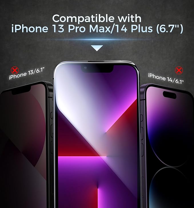 MAGIC JOHN 3rd Gen Upgraded for iPhone 13 Pro Max/iPhone 14 Plus Privacy Screen Protector 6.7 Inch 25°Anti-Spy Screen Shockproof Tempered Glass Auto Dust-Removal Bubble Free Easy Installation 2