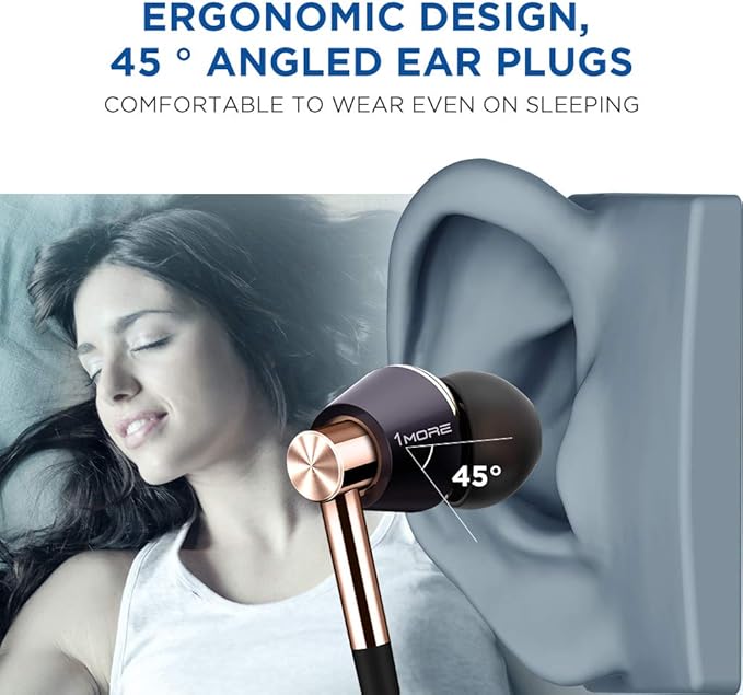 1MORE Triple Driver in-Ear Earphones Hi-Res Headphones with High Resolution Bass Driven Sound MEMS Mic in-Line Remote High Fidelity for Smartphones/PC/Tablet - Gold