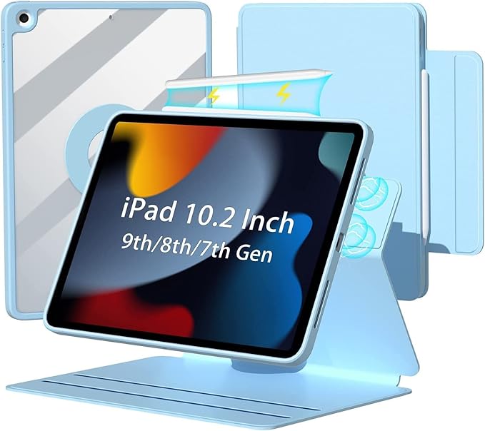 Vertical Case for iPad 9th/8th/7th Generation/Pro 10.5/ Air 3rd Gen Magnetic Detachable Case with Pencil Holder【It can Hold Keyboard】 360 Rotatable Smart Cover (Blue)