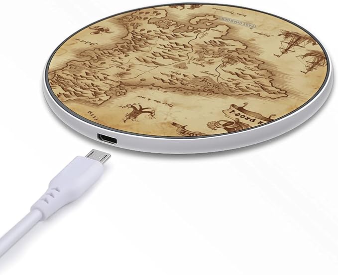 Treasure Map Vintage Wireless Charger Fast Wireless Charging Pad with USB Cable 10W Anti-Slip Magnetic Wireless Charger Portable Slim Charger Puck Travel Charging Station