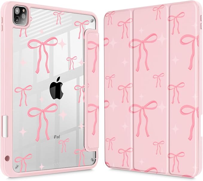 May Chen for iPad Pro 11 inch M2 4th Generation 2022 iPad Pro 11 3rd/2nd/1st Gen Case with Transparent Shockproof Back Cover [Built-in Pencil Holder Auto Sleep/Wake Pink Bows P721