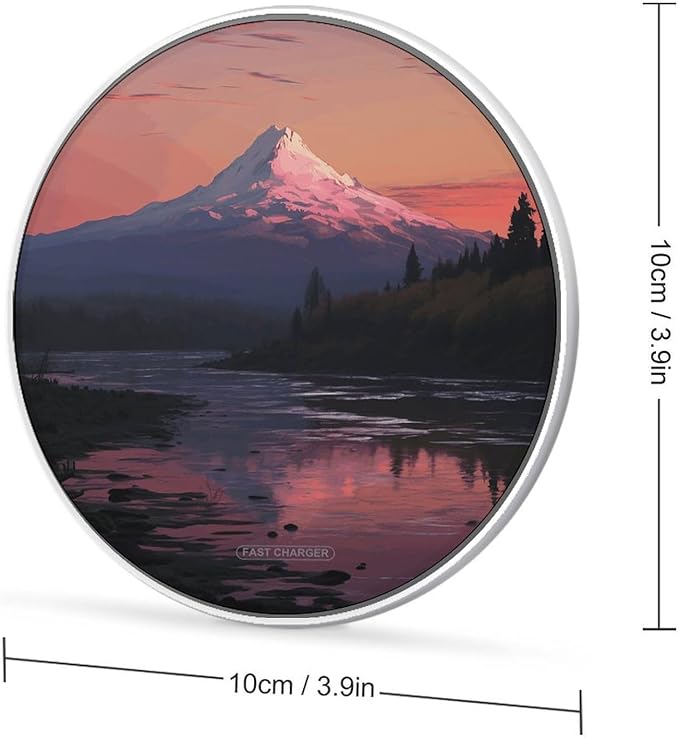 Sunset Landscape Mountains Lake Wireless Charger Fast Wireless Charging Pad with USB Cable 10W Anti-Slip Magnetic Wireless Charger Portable Slim Charger Puck Travel Charging Station
