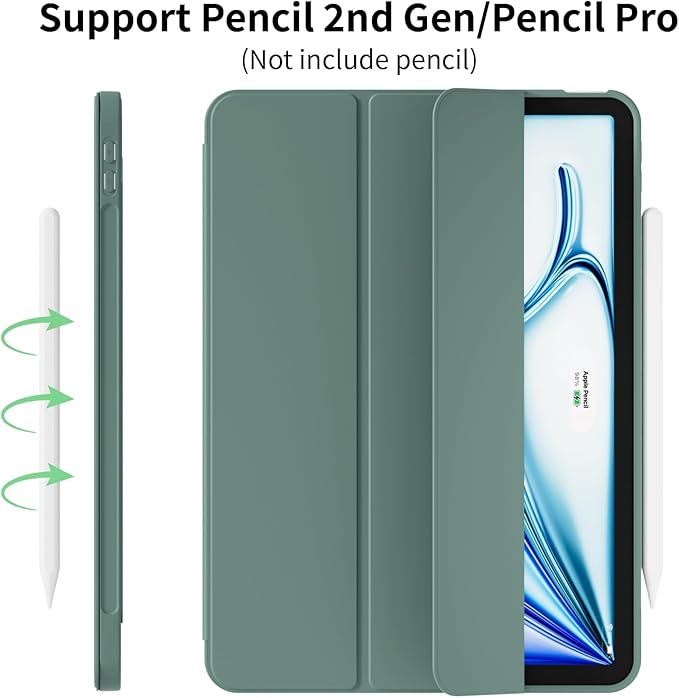 Case for iPad Air 11 Inch (M4/M3/M2 2026/2025/2024) for iPad Air 5th/4th Gen 10.9 Inch Without Pencil Holder Slim Folio Trifold Stand Cover with Soft TPU Back Auto Wake/Sleep Dark Green