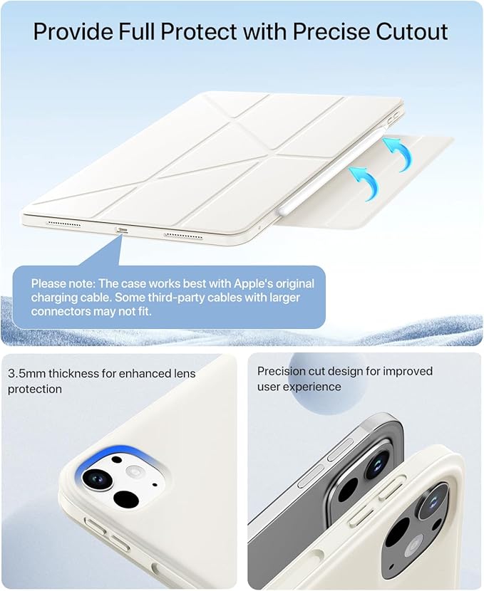 for iPad Pro 13 inch Case M5/M4 (2025/2024) Multi-Angle Y Fold Stand Magnetic Premium PU Leather Full Protective Case with Hidden Pencil Holder (Cream White)