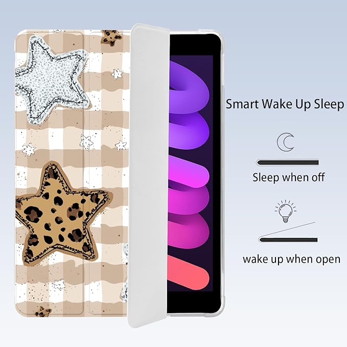 Cute Star Grid Checkered for iPad Air 11 Inch Case 7th/6th Generation (M3/M2) 2025/2024 with Pencil Holder Auto Sleep/Wake Leather Soft TPU Back Cover