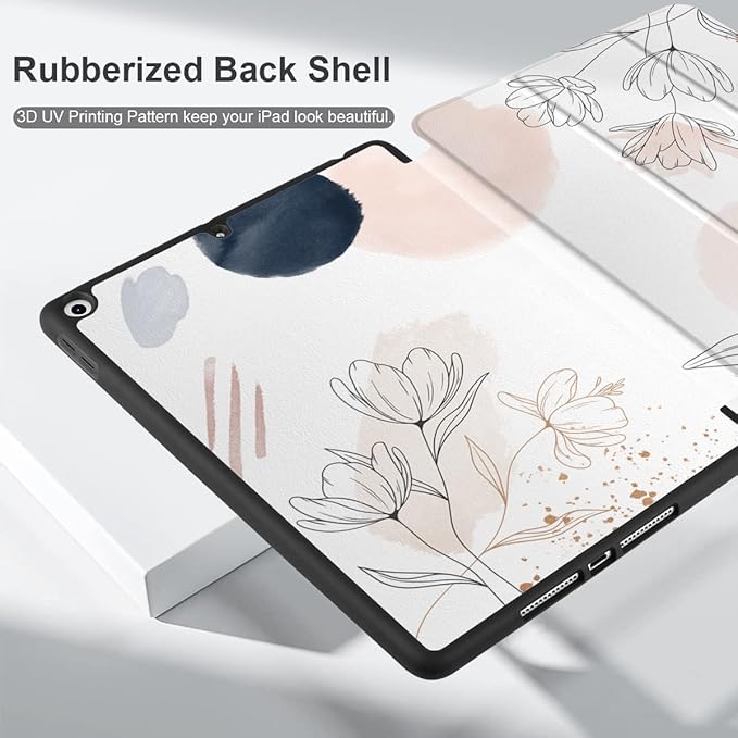DONGKE Case Compatible with iPad 10.2 Inch 2021 2020 2019 iPad 9th/8th/7th Generation with Pencil Holder Slim Stand Protective Case with Soft TPU Back Auto Sleep/Wake Cover Abstract Flowers