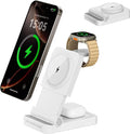 3-in-1 Foldable &amp Retractable Magnetic Wireless Charger 15W Fast Charging Station Portable Fast Charging Stand Charging for iPhone 17/16/15/14/13/12 Apple Watch AirPods (White)