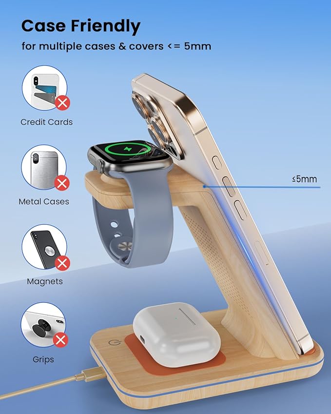 3 in 1 Wireless Charging Wireless Charger Stand for Multiple Apple Devices Wireless Charger for iPhone 17 16 15 14 13 12 11 Pro Max XS XR 8 Apple Watch 11 9 8 7 6 SE 5 4 3 2 AirPods 3/2/Pro