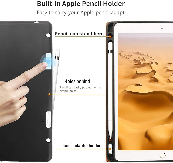 Gexmil Leather Case for iPad 10.2 Inch 9th/8th/7th Gen 2021/2020/2019Premium Cowhide Folio Cover with Pencil Holder Auto Wake/SleepAdjustable Stand Anti FingerprintPalm-Print Black