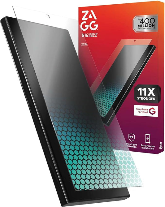 ZAGG Glass XTR4 Samsung Galaxy S25 Ultra Screen Protector - Tempered Glass 11X Stronger with Graphene Blue Light Filtering Anti-Reflective Technology InvisibleShield Easy Dust-Free Installation