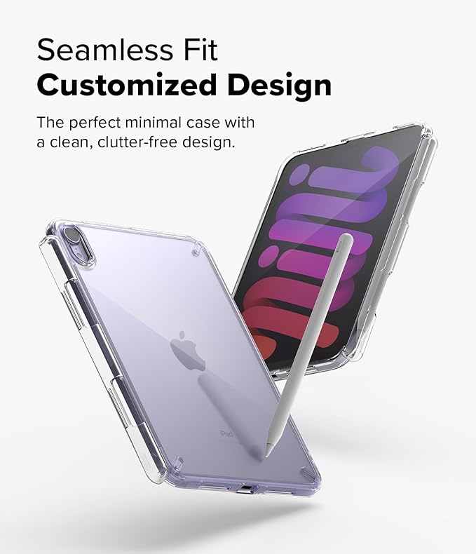 Ringke Fusion [Overcharge Prevention] Compatible with iPad mini 6 Case (6th Generation) and iPad mini A17 Pro Case Transparent Hard Back TPU Bumper Cover with Pen Holder - Clear