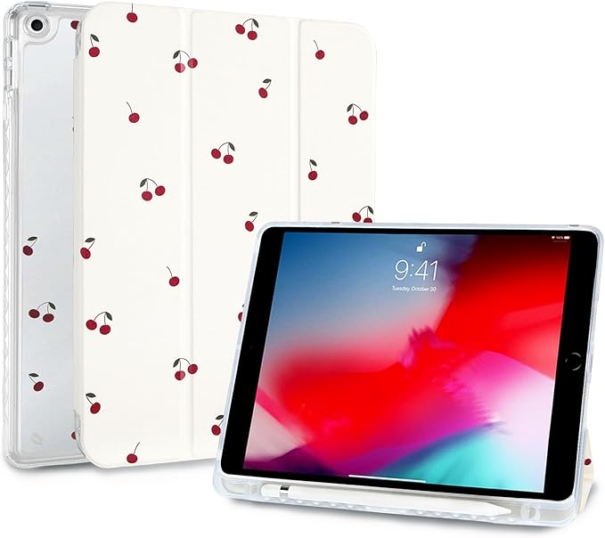 Fycyko Trifold Stand Case for iPad 10.2 InchiPad 9th/8th/7th Generation 2021/2020/2019 Aesthetic Small Cherry Patterm with Pencil Holder Shockproof Protective CoverSmall Cherry