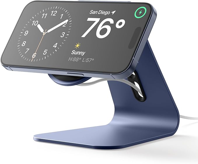 elago MS4 Charging Stand Compatible with MagSafe Charger Aluminum Stand Compatible with iPhone 17/16/15/14/13/12 Series Designed for iOS17 Standby Mode (Cable Not Included) (Jean Indigo)