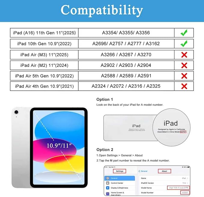 Soke Case for iPad (A16) 11th Generation 11-Inch 2025 /10th Generation 10.9-Inch 2022 with Screen Protector and Multi-Angle Kickstand Rugged Full Body Heavy Duty Protective Cover - Black CyanBlue
