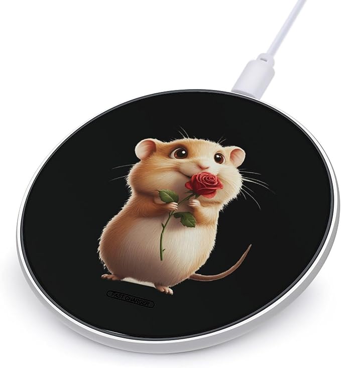 Red Rose Hamster Wireless Charger Anti-Slip Wireless Charging Pad Slim Charger Mat for Men Women