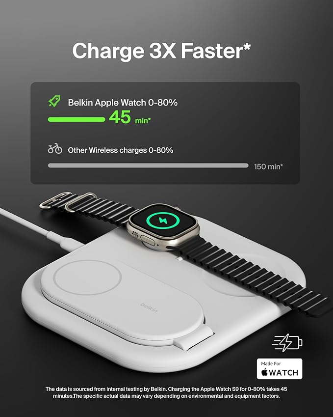 Belkin 3-in-1 MagSafe-Compatible iPhone Charger - Foldable Magnetic Qi2 Certified MagSafe Charging Station for Phone Apple Watch AirPods - Wireless for Multiple Devices