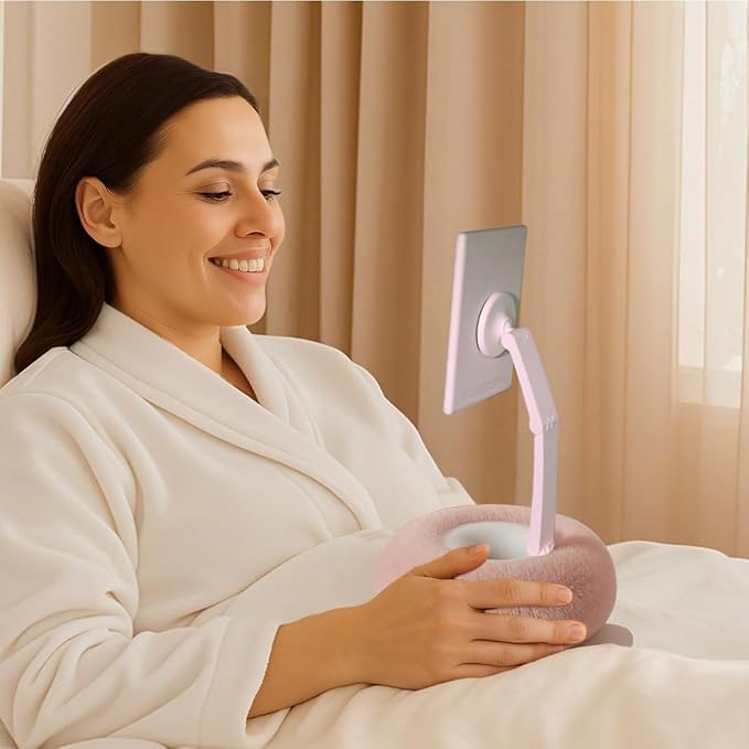 Upgraded Magnetic Kindle Holder for Bed Dual-Axis 360° Adjustable Pillow Stand with Bowl &amp Suction Cup Base Compatible with 3.5–7 Kindle E-Reader iPhone &amp Android Phones Pink