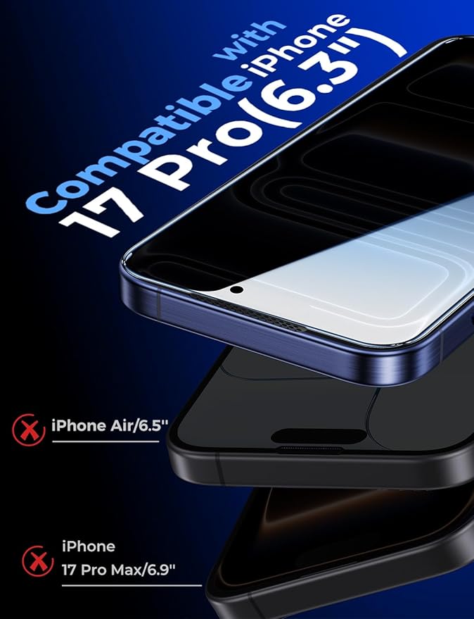 MAGIC JOHN 2 Pack for iPhone 17 Pro [6.3] inch Privacy Glass Screen Protector Auto Dust-Elimination Bubble Free Easy Installation Daily Drop Protection