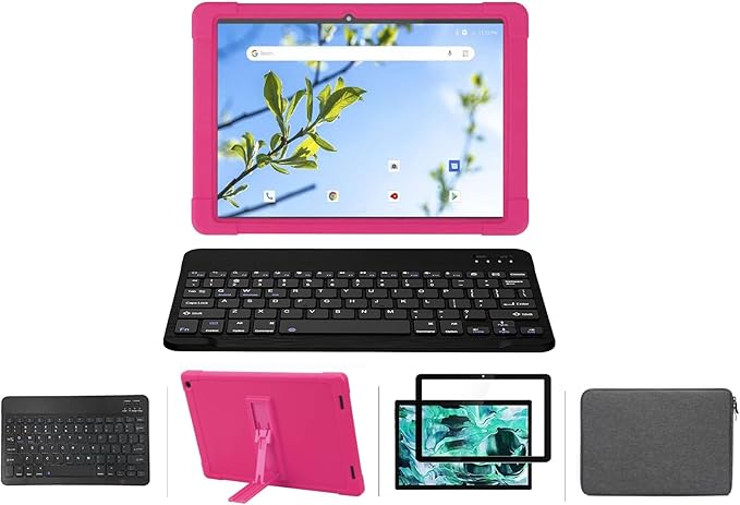 [4 in 1] ONN 12.1 inch Tablet Pro 100146663 Case and Screen Protector (Keyboard Case) Tempered Glass case for ONN 12.1 Tablet Pro / 100146663 (Rose Red)