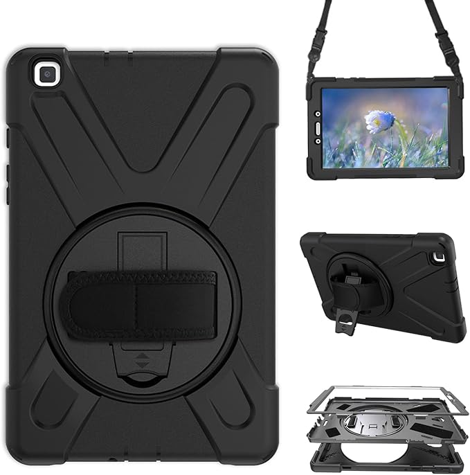 Case for Samsung Galaxy Tab A 8.0 2019 (SM-T290/T295/T297)Portable Heavy Duty Dropproof Protective Cover Case with 360 Rotating StandHandle &amp Shoulder StrapStylus Pen (New Black)