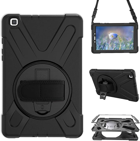 Case for Samsung Galaxy Tab A 8.0 2019 (SM-T290/T295/T297)Portable Heavy Duty Dropproof Protective Cover Case with 360 Rotating StandHandle &amp Shoulder StrapStylus Pen (New Black)