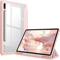 Case for Galaxy Tab S9 Ultra/S10 Ultra 14.6 Hard Crystal Clear Back Shell. Flexible Soft TPU Bumper with Pen Holder-Slim Folding Stand Folio Cover Fits Tab S9 Ultra/S10 Ultra Pink