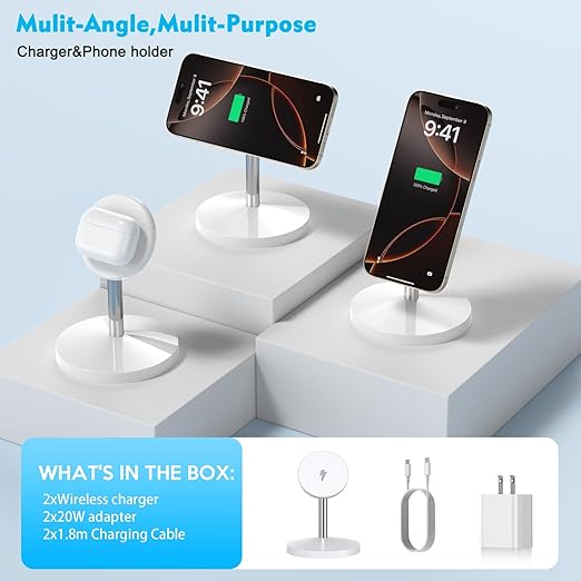 Magnetic Wireless Charger iPhone Charger Stand Stand Magnetic Pad2Pack Fast Magnet Charging Station for iPhone 16 ProMax/16 Plus/15/14/13/12 Apple Magnet Wireless Charging Station/AirPods Pro 2/3/4
